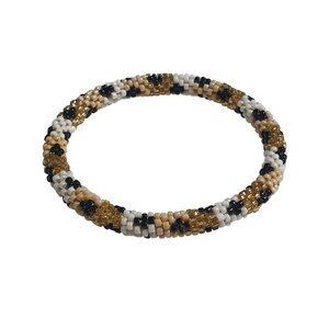 Beaded Bracelet Woven Glass Seed Beads Gold Black White Handcrafted 2.5 Inch